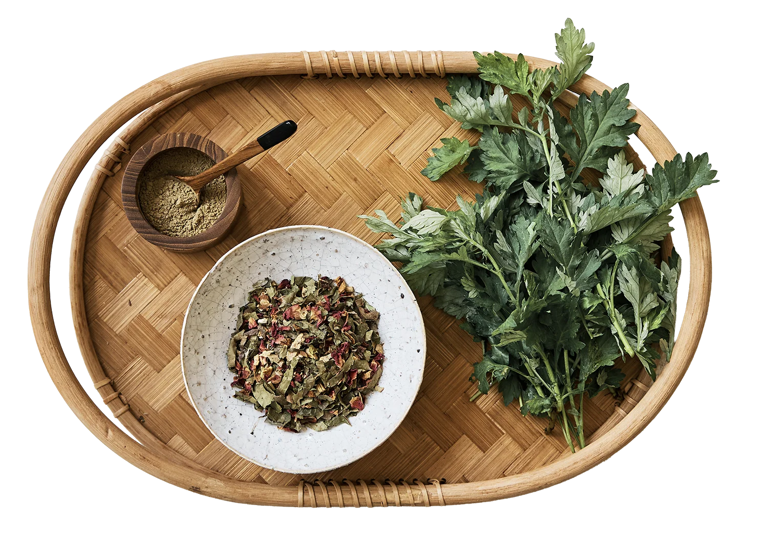 よもぎとハーブの盛り付けの写真